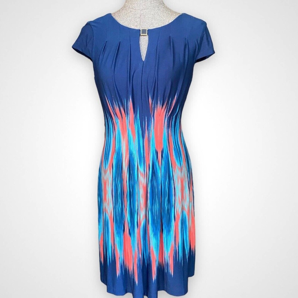 Tahari Blue Sheath Midi Dress with Cap Sleeves